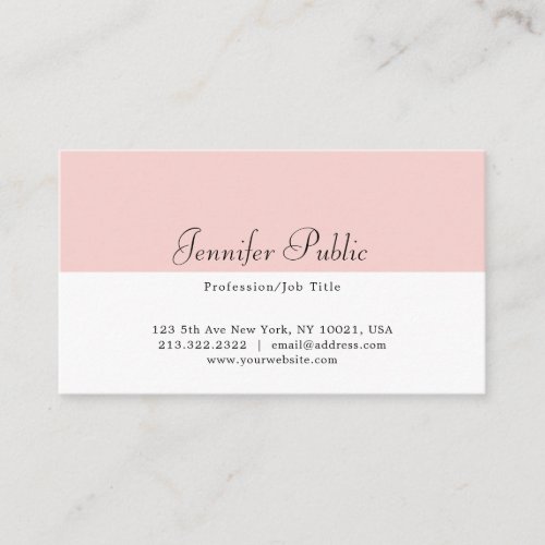 Elegant Blush Pink White Modern Simple Template Business Card