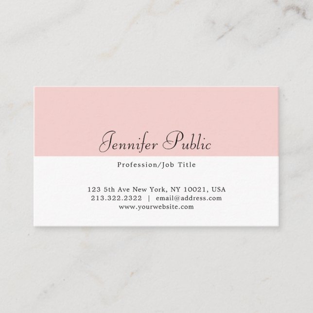 Elegant Blush Pink White Modern Simple Template Business Card (Front)