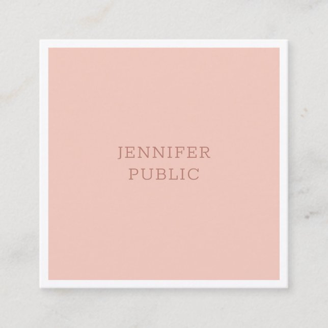 Elegant Blush Pink White Modern Simple Template Square Business Card (Front)