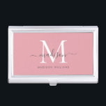 Elegant Blush Pink White Monogram Chic Script Name Business Card Case<br><div class="desc">Elegant Blush Pink White Gray Monogram Girly Feminine Script Name Business Card Case</div>
