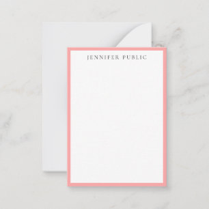 Elegant Blush Pink & White Name Sleek Minimalist Note Card