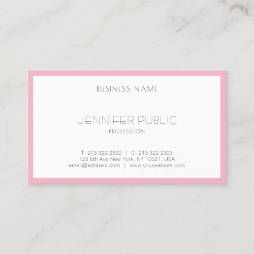 Elegant Blush Pink White Pretty Template Modern Business Card