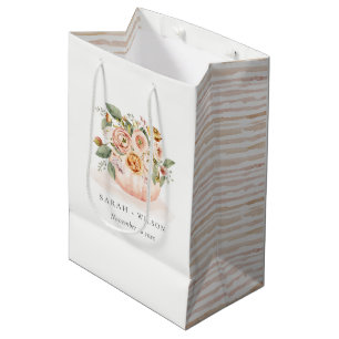 Elegant Blush Pink White Pumpkin Floral Wedding Medium Gift Bag