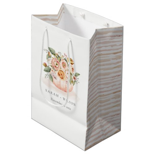 Elegant Blush Pink White Pumpkin Floral Wedding Medium Gift Bag