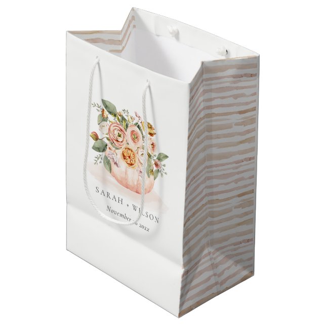 Elegant Blush Pink White Pumpkin Floral Wedding Medium Gift Bag (Front Angled)