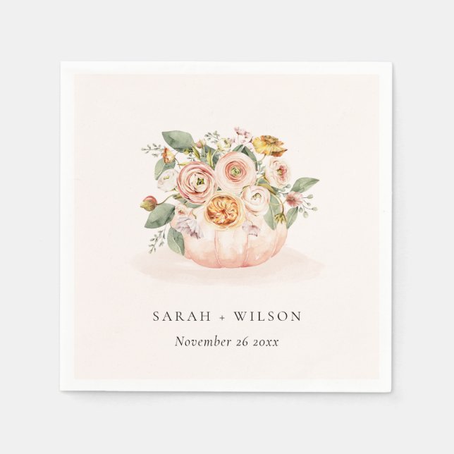 Elegant Blush Pink White Pumpkin Floral Wedding Napkins (Front)