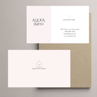 Elegant Blush Pink White Real Estate Realtor Business Card