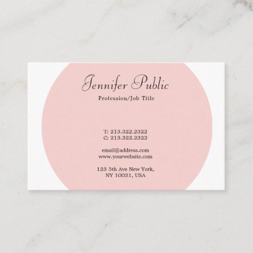 Elegant Blush Pink White Simple Professional Business Card