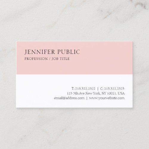 Elegant Blush Pink White Simple Template Modern Business Card