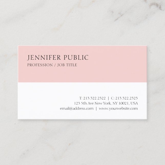 Elegant Blush Pink White Simple Template Modern Business Card (Front)