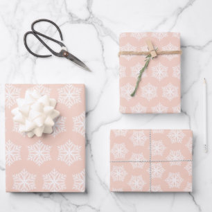 Elegant Blush Pink White Snowflakes Christmas Wrapping Paper Sheets