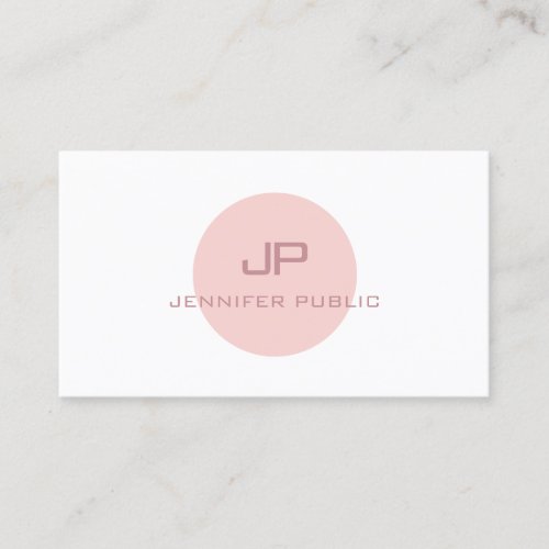Elegant Blush Pink White Trendy Modern Monogram Business Card