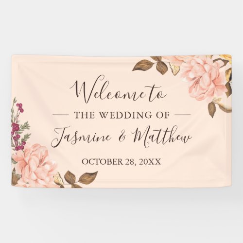 Elegant Blush Pink Wild Floral Wedding Party Banner