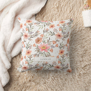 Elegant Blush Pink Wildflower Botanical Floral Throw Pillow