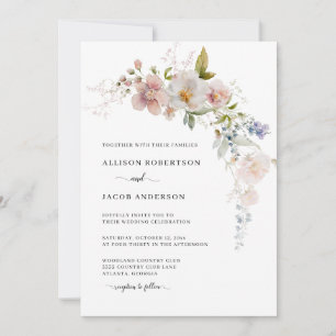 Elegant Blush Pink Wildflower Floral Wedding Invitation