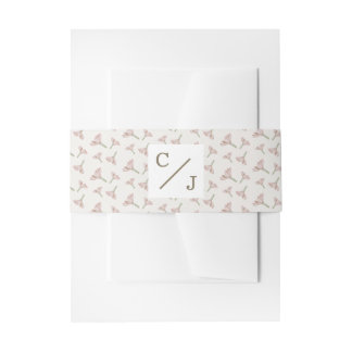 Elegant Blush Pink Wildflower Pattern Monogram Invitation Belly Band