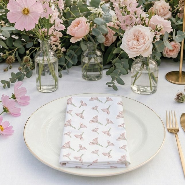 Elegant Blush Pink Wildflower Pattern Wedding Cloth Napkin (Minimalist blush pink wildflower pattern napkin. Elegant botanical wedding decor.)