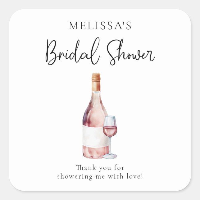 Elegant Blush Pink Wine Bridal Shower Favor Square Sticker (Front)