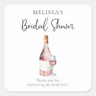 Elegant Blush Pink Wine Bridal Shower Favor Square Sticker
