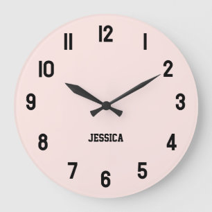 Elegant Blush Pink With Black Numbers Personized Large Clock