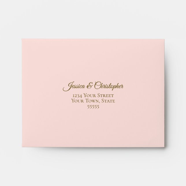 Elegant Blush Pink with Gold Lace Wedding RSVP Envelope (Front)