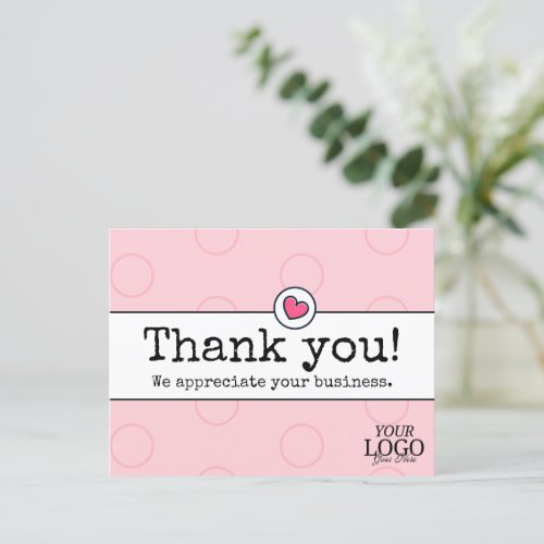 Elegant Blush Pink With Heart Business Thank You Postcard