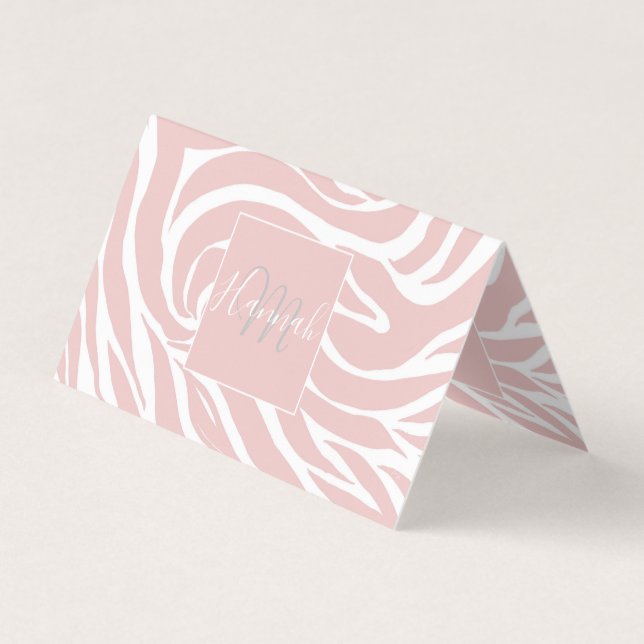 Elegant Blush Pink Zebra White Animal Print Business Card (Front)