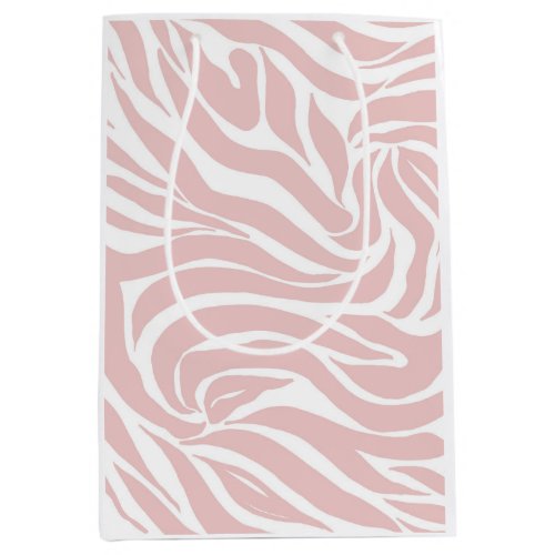Elegant Blush Pink Zebra White Animal Print Medium Gift Bag