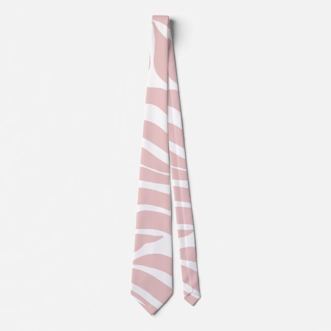 Elegant Blush Pink Zebra White Animal Print Neck Tie (Front)