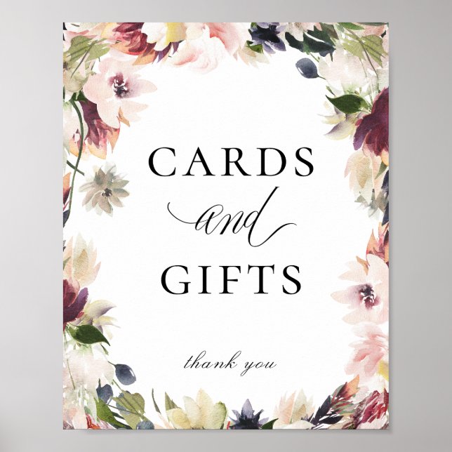 Elegant Blush Plum Floral Cards Gifts Sign (Front)