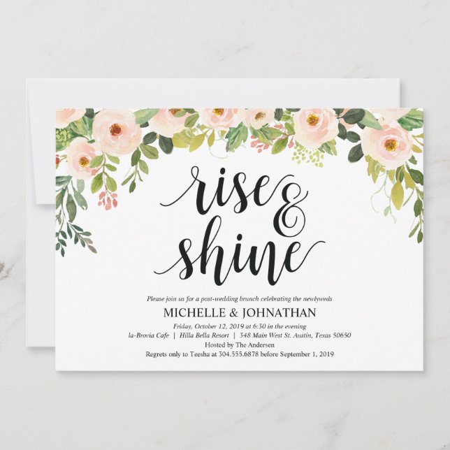 Elegant Blush Post Wedding Brunch Invitation Card (Front)