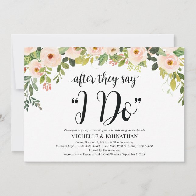 Elegant Blush Post Wedding Brunch Invitation Card (Front)