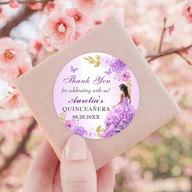 Elegant Blush Purple Floral Quinceanera Birthday Classic Round Sticker (Creator Uploaded)