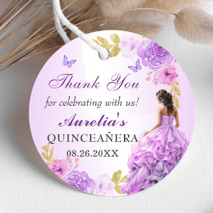 Elegant Blush Purple Floral Quinceañera Birthday Favor Tags