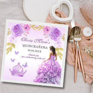 Elegant Blush Purple Floral Quinceañera Birthday Napkins