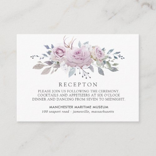 Elegant Blush Purple Floral Wedding Reception Enclosure Card