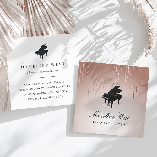 Elegant Blush Rain Piano Instructor Music Teacher Square Business Card