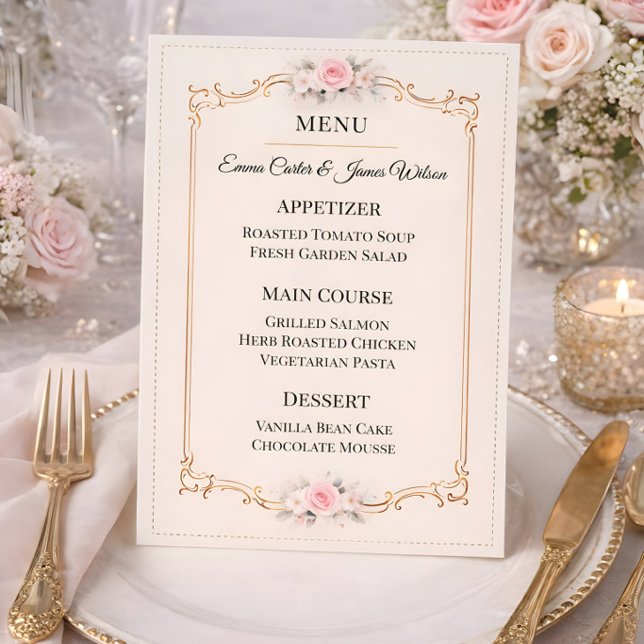 Elegant Blush Rococo Wedding Menu (Menu card for the rococo collection mockup
)
