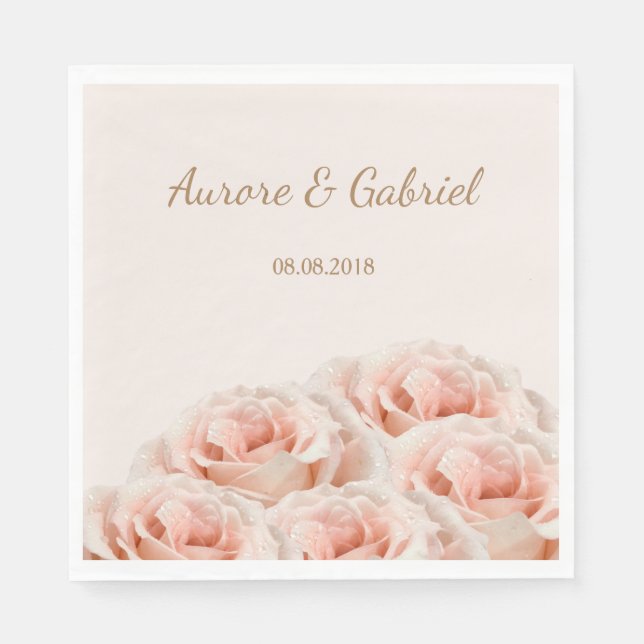 Elegant Blush Rose bouquet champagne Gold Wedding Napkins (Front)