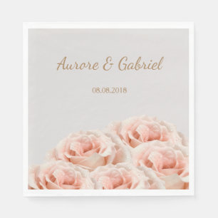 Elegant Blush Rose Bouquet Gray Gold Wedding Napkins