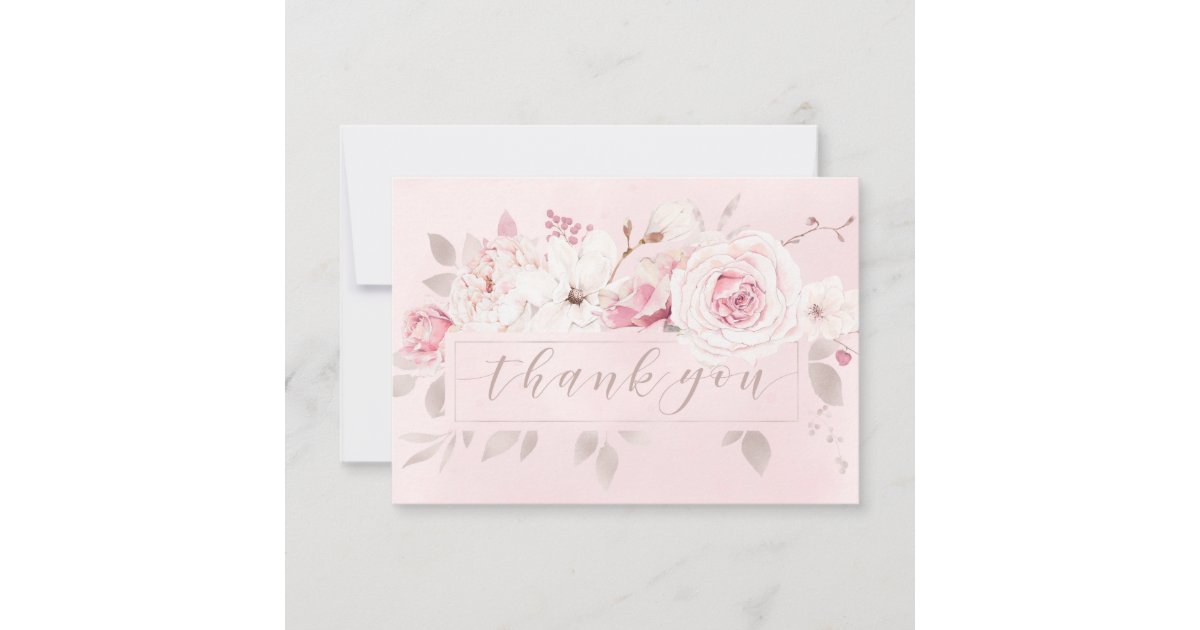 Elegant Blush Rose Floral Wedding Thank You | Zazzle