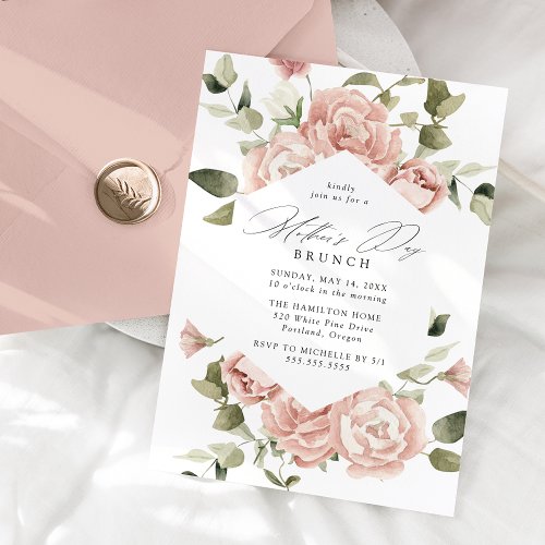 Elegant Blush Rose Garden Mothers Day Brunch Invitation