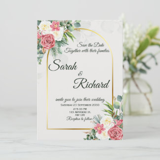 Elegant Blush Rose Gold Arch Wedding Invitation