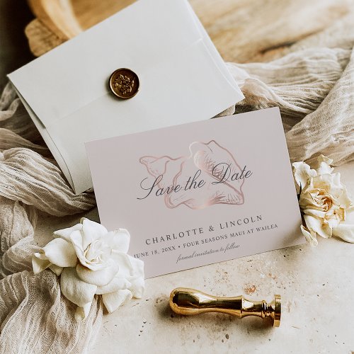 Elegant Blush  Rose Gold Conch Wedding Save The Date