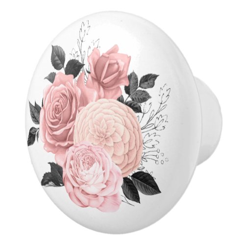 Elegant Blush Rose Gold Floral Flower Roses Ceramic Knob