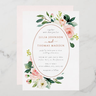 Elegant Blush Rose Gold Floral Wedding  Foil Invitation