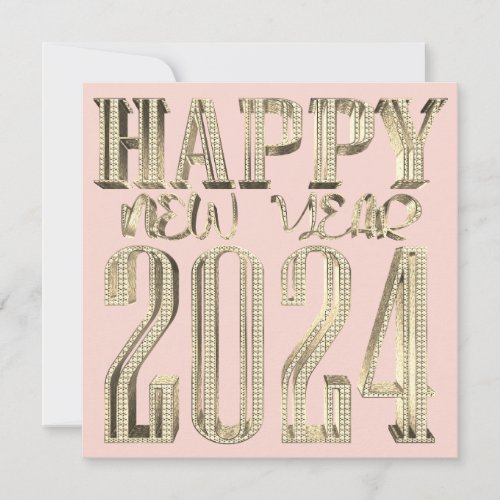 Elegant Blush Rose Gold Happy New Year 2024 Holiday Card