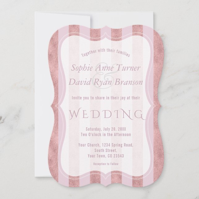 Elegant Blush Rose Gold Stripes Geometric Wedding Invitation (Front)