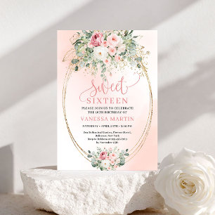 Elegant Blush Rose Gold Sweet Sixteen Invitation