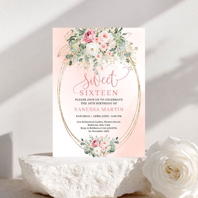 Elegant Blush Rose Gold Sweet Sixteen Invitation (Elegant Blush Rose Gold Sweet Sixteen Invitation)
